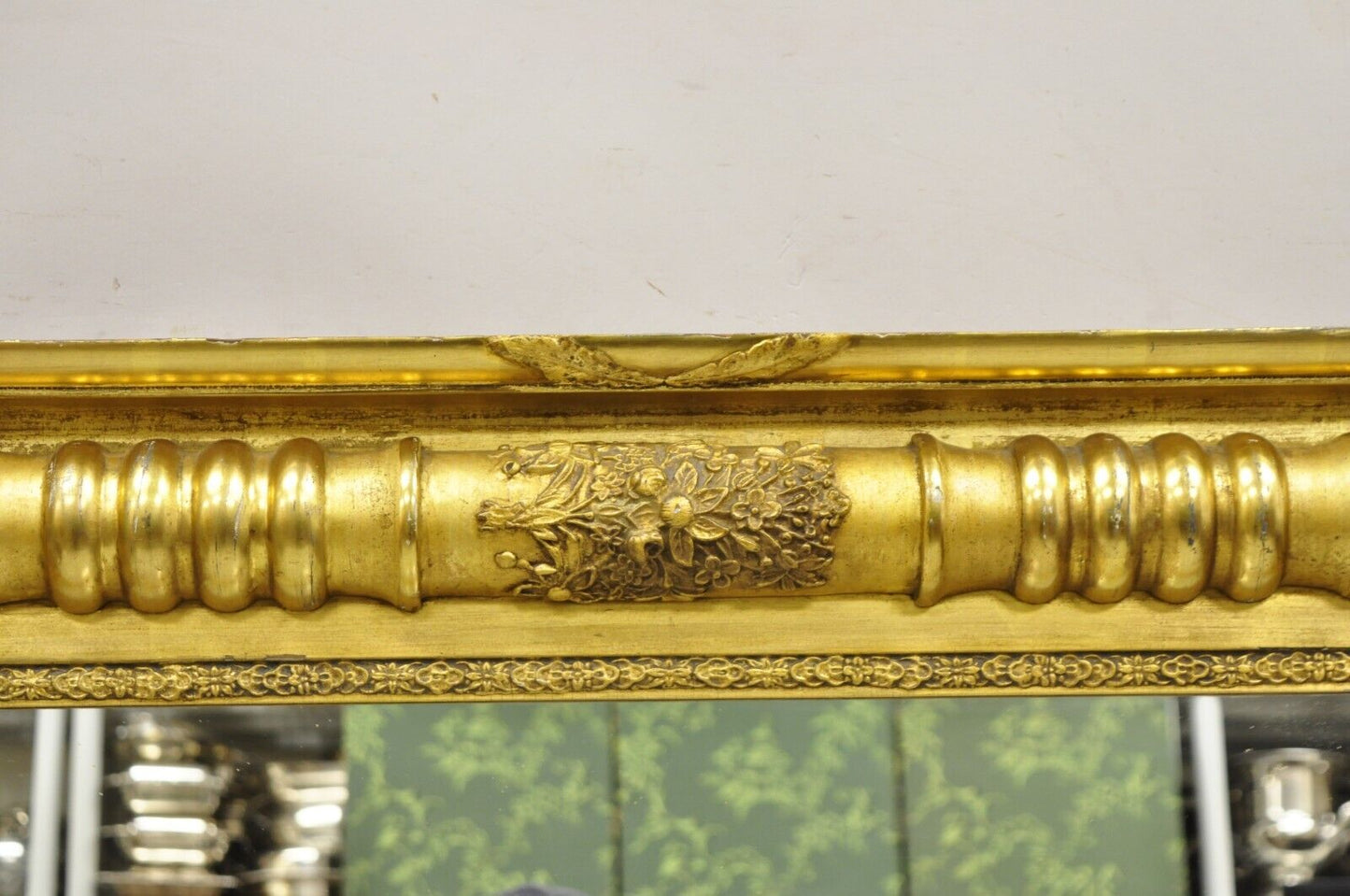 Antique American Federal Gold Giltwood Overmantle 66" Triple Mirror