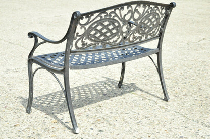 Tuscan Mediterranean Style Black Cast Aluminum Garden Patio Bench Loveseat (A)