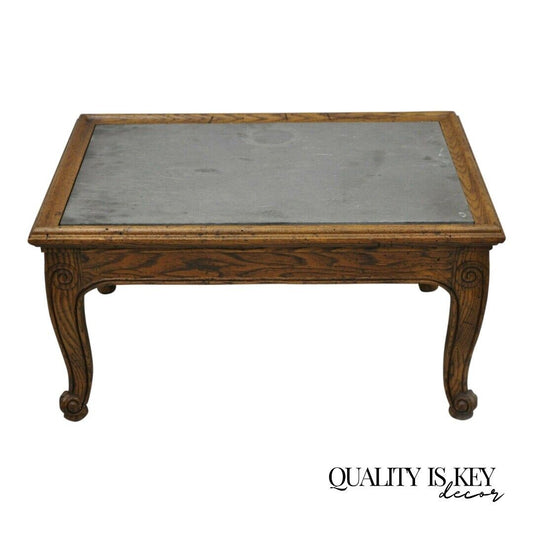 Henredon Town & Country French Style Carved Oak Wood Slate Top Low Accent Table
