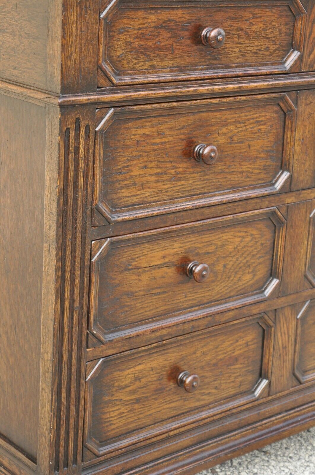 Antique Oak Jacobean Style Carved Wood Chest of Drawers Low Chest Dresser