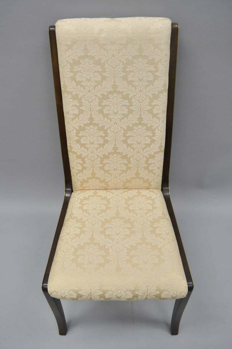 Pair William Doezema for Baker Mastercraft Brass Inlay Upholstered Dining Chairs