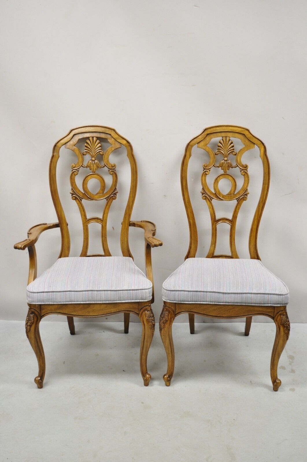 Vintage Italian Baroque Style Carved Wood Dining Chairs - Set of 6