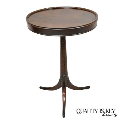 Antique French Art Deco Carved Tripod Base Mahogany Side Table