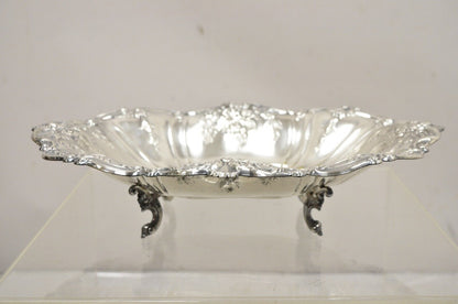 Vintage English Victorian Flower Rose Repousse Silver Plated Footed Oval Dish