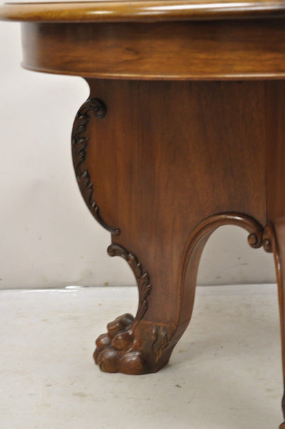 Antique German Renaissance Revival Carved Walnut Paw Feet Round Center Table