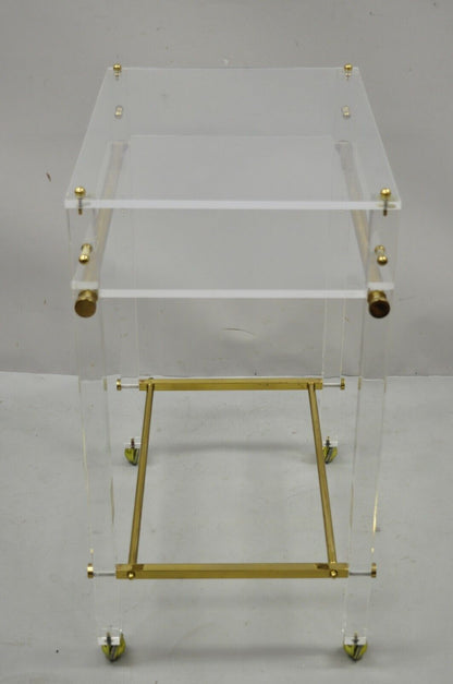 Lucite and Brass Mid Century Modern Rolling Bar Cart Trolley Tea Table Stand