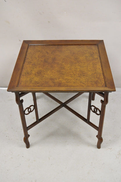 Baker Michael Taylor Far East Asian Burl Wood Square Occasional Side Table