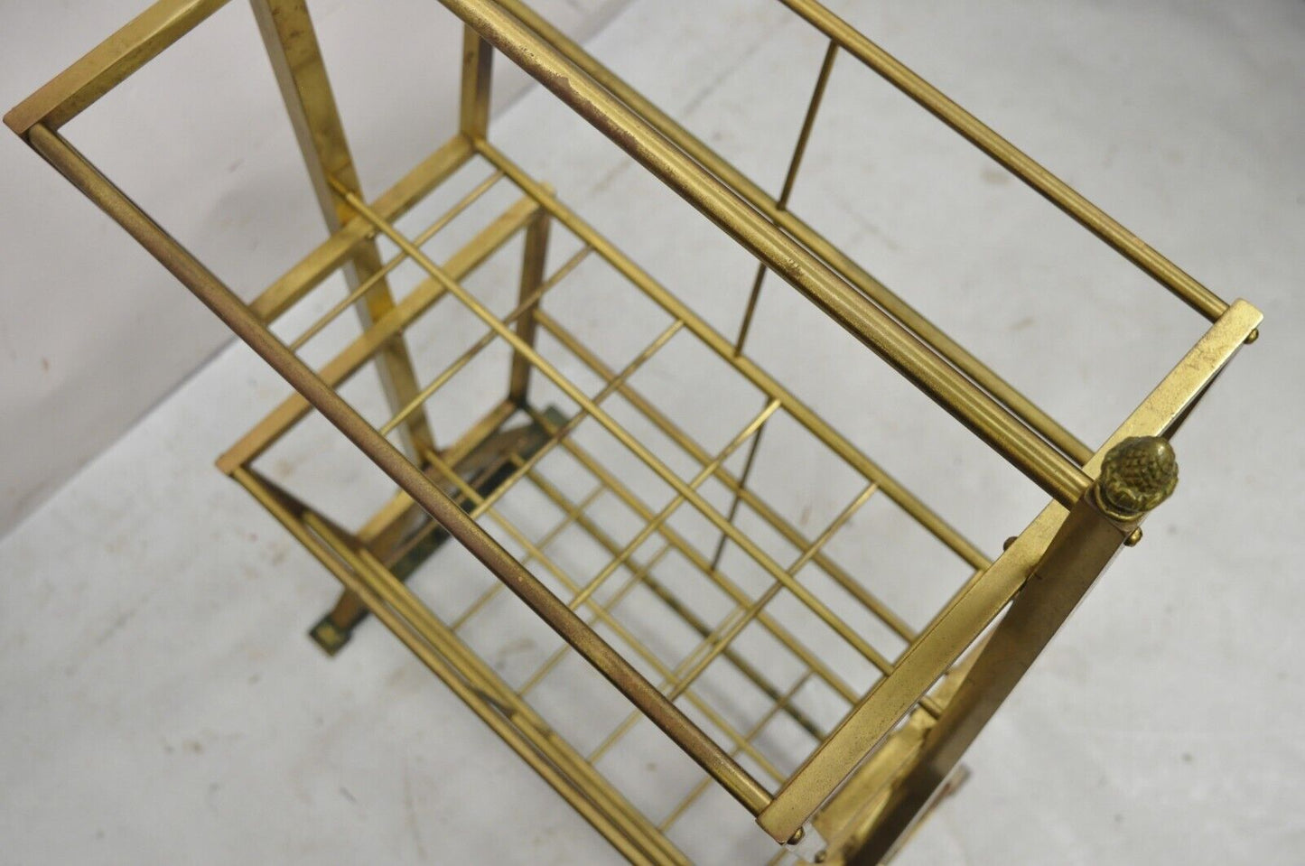 Vintage Mid Century Modern Brass Frame 2 Tier Magazine Rack Stand