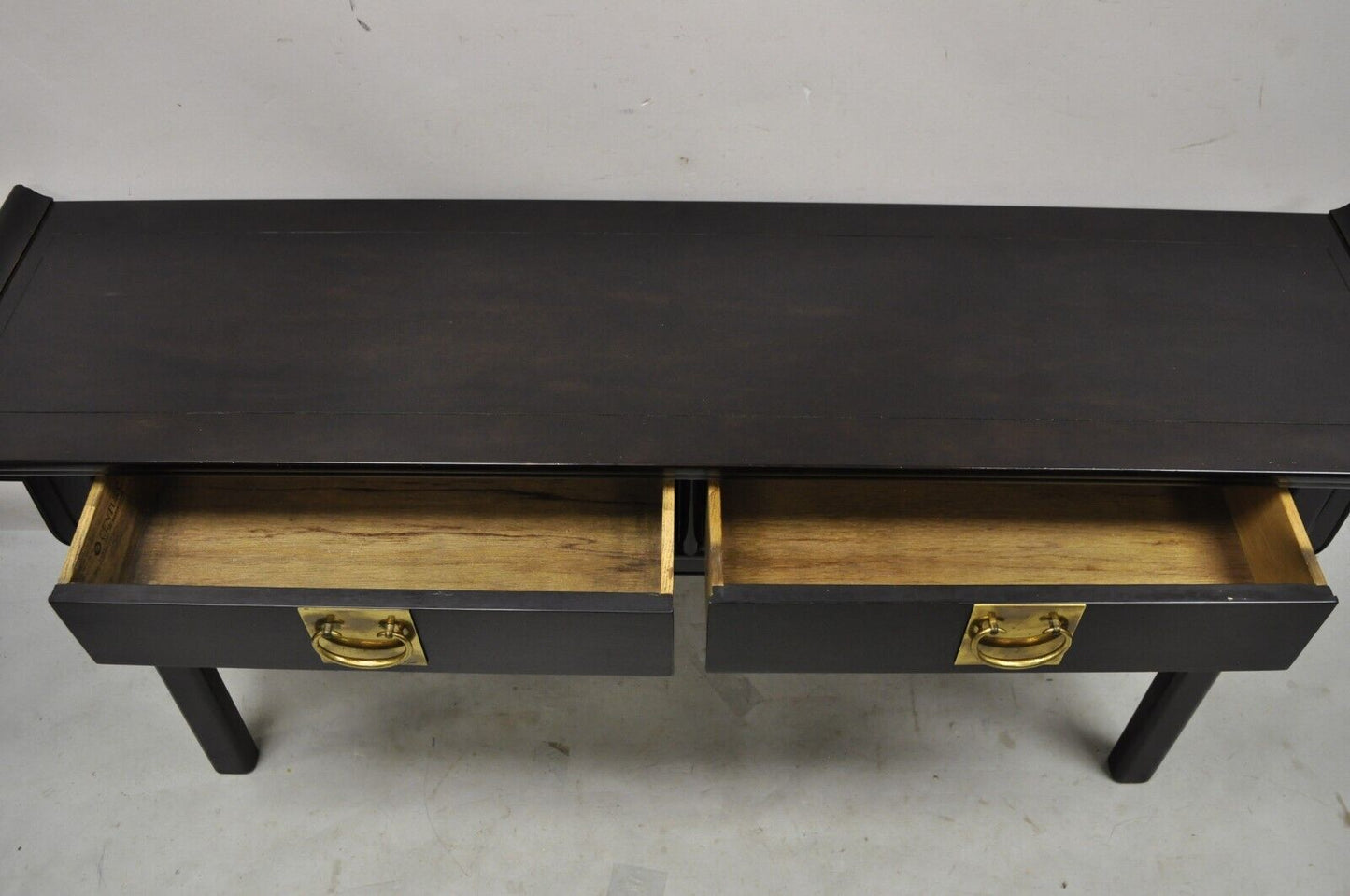 Vtg Century Chinoiserie Chinese Black Lacquered Ebonized Low Console Sofa Table