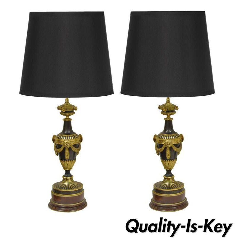 Pair of 19th Century Gilt Bronze French Neoclassical Empire Urn Form Table Lamps