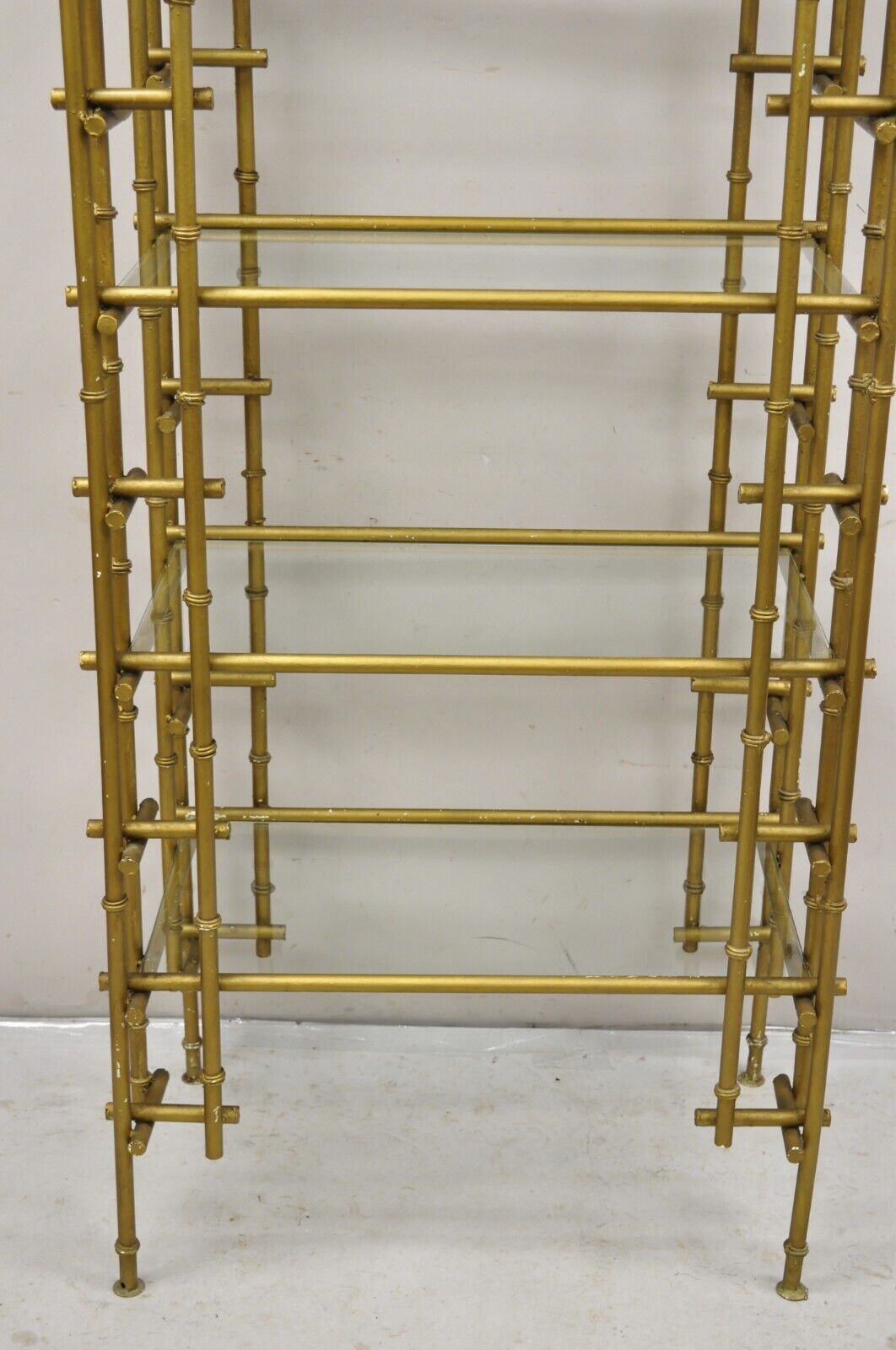 Hollywood Regency Faux Bamboo Chinese Chippendale Pagoda Gold Etagere Bookcase