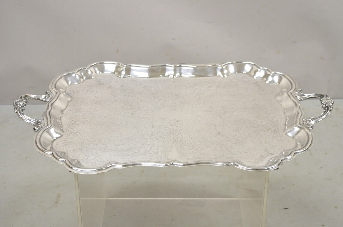 Vtg WM Rogers Victorian Style Silver Plated 28" Twin Handle Serving Platter Tray