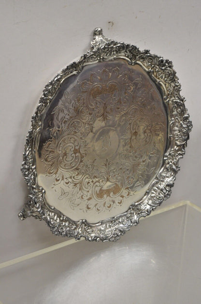 Vtg 1940s Victorian Silver Plate 12" Ornate Round Platter Tray to Francis Biddle