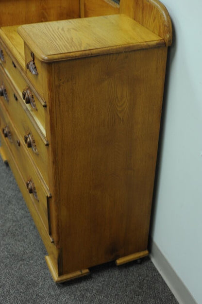 Antique Victorian Eastlake Carved Cottage Step Down Dresser Chest w/ Mirror