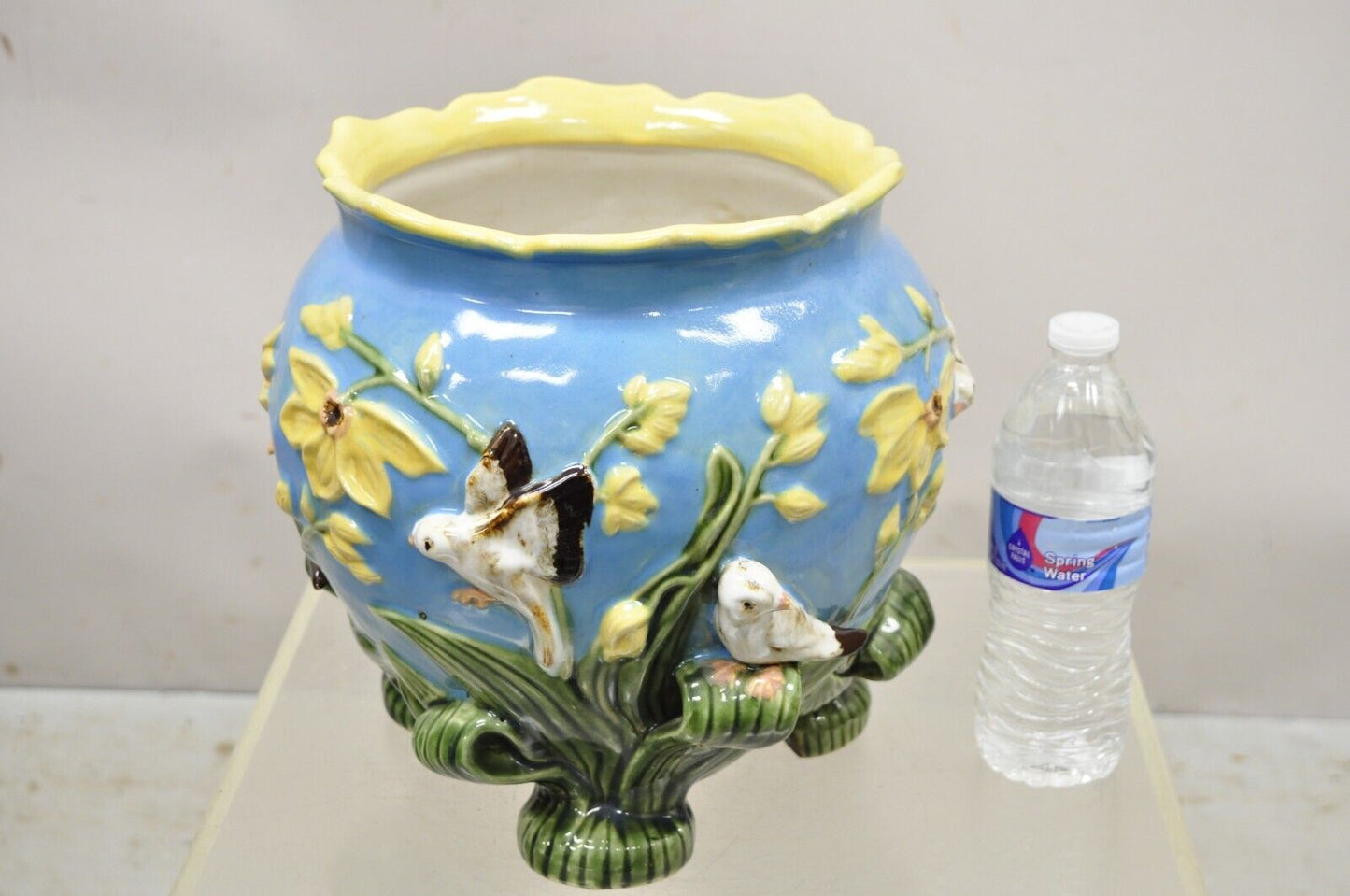 Art Nouveau George Jones Majolica Style Jardiniere Birds Cachepot Flower Pot