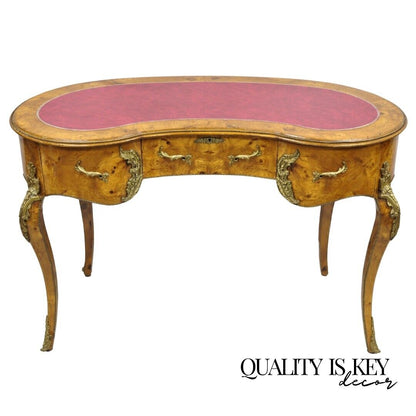 French Louis XV Style Kidney Shaped Leather Top Bronze Mounted 3 Drawer Desk