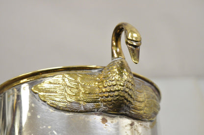 Vintage Italian Regency Silver Plated Champagne Chiller Ice Bucket w Brass Swans