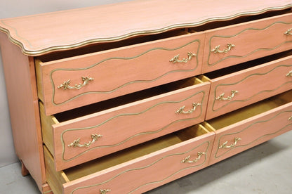 Vintage Hollywood Regency Dorothy Draper Style Bubblegum Pink 6 Drawer Dresser