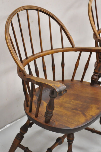 Nichols & Stone Rock Maple Wood Bowback Colonial Windsor Arm Chairs - a Pair