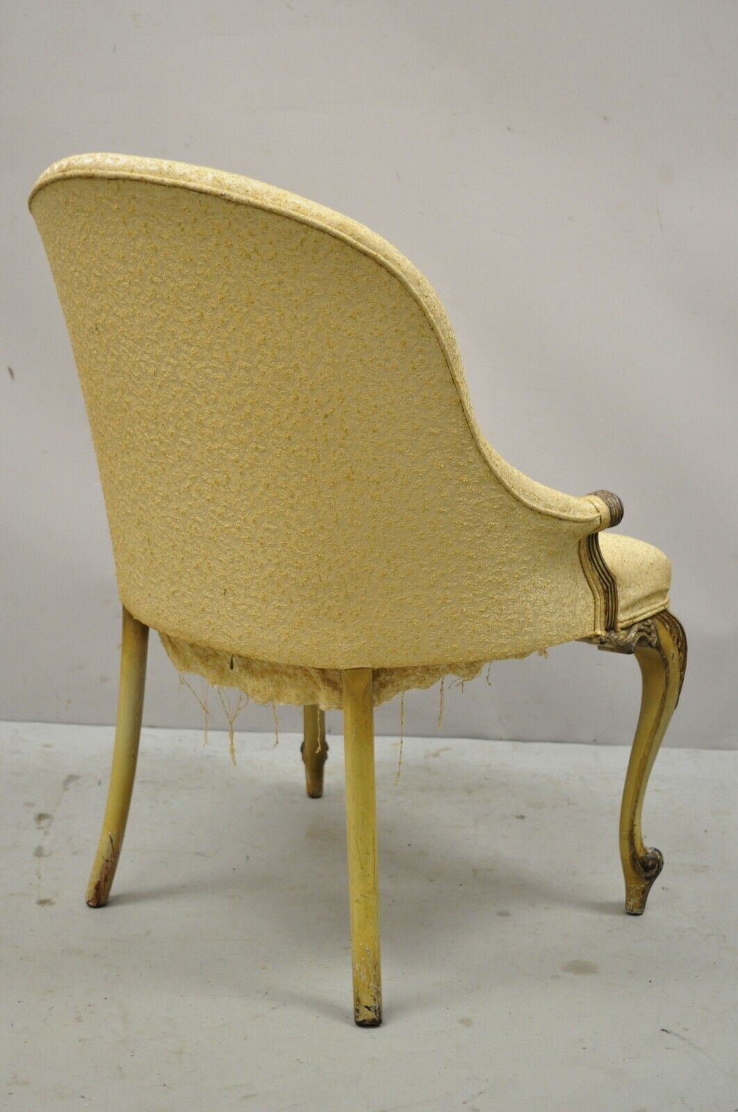 Antique French Louis XV Style Upholstered Cream Painted Vanity Side Accent Chair