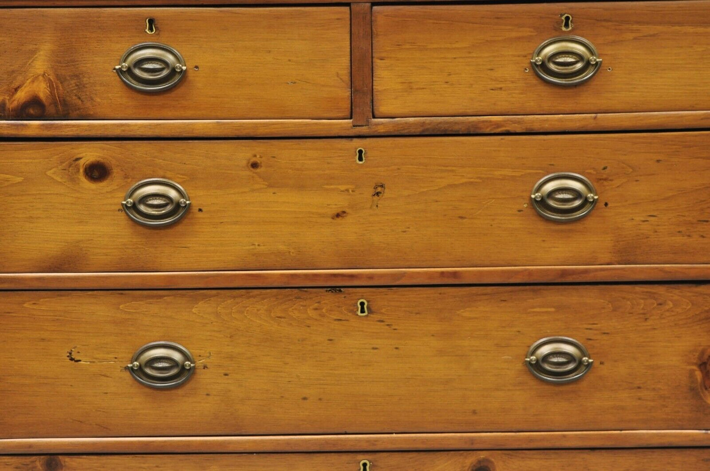 19th C. Antique Pine Wood 5 Drawer Primitive Colonial Chest Of Drawers Dresser