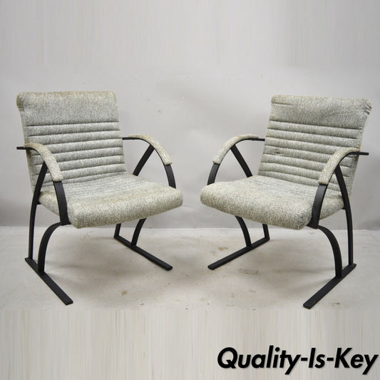 Mid Century Cal-Style Furniture Art Deco Metal Frame Lounge Arm Chairs B - Pair