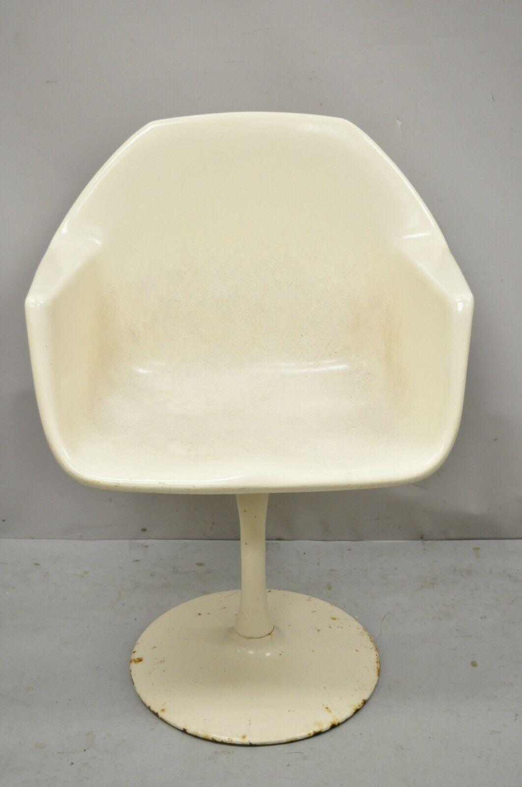 Vintage Mid Century Fiberglass Swivel Seat Metal Tulip Base Dining Arm Chair